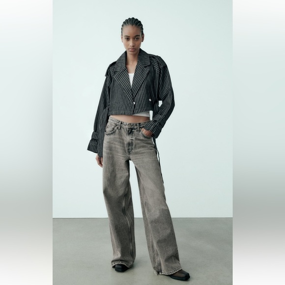 Zara Jackets & Blazers - ✨SALE✨ ZARA OVERSIZED STRIPED CROP DENIM TRENCH ✨SALE✨